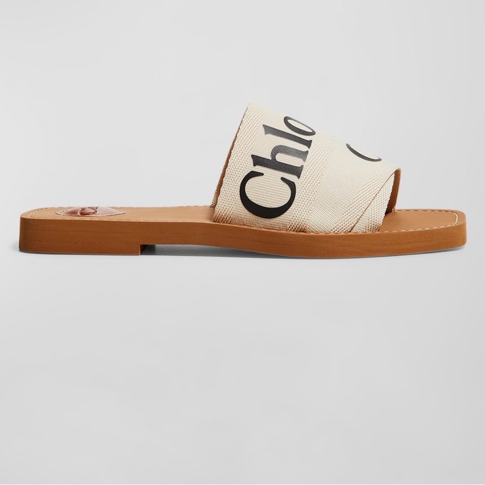 Chloe Tan and Cream Slide Sandals